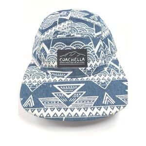 H&M Coachella Official Collection Blue Mens Denim Geometric 5 Panel Camper Hat
